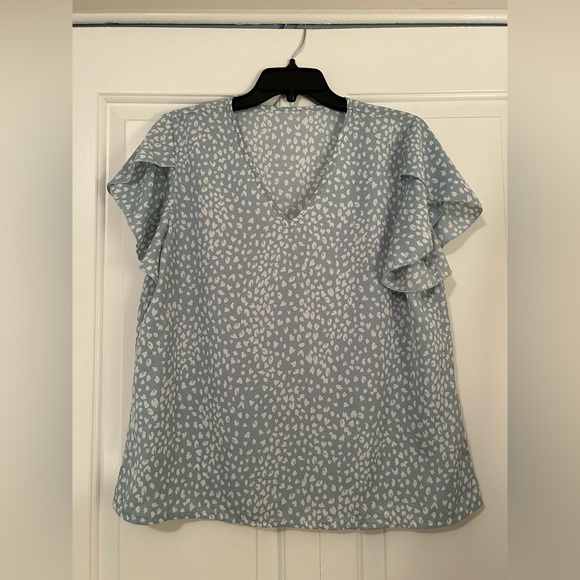 Shein light blue blouse with white print - Picture 1 of 1